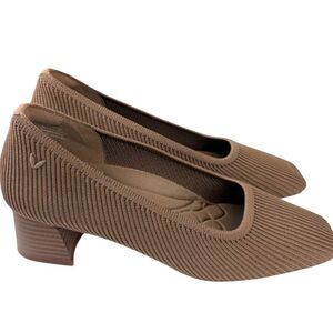 VIVAIA Melody Pro Chunky Faux Wood Heels Square-Toe Ribbed Knit EU 39.5/US 8.5
